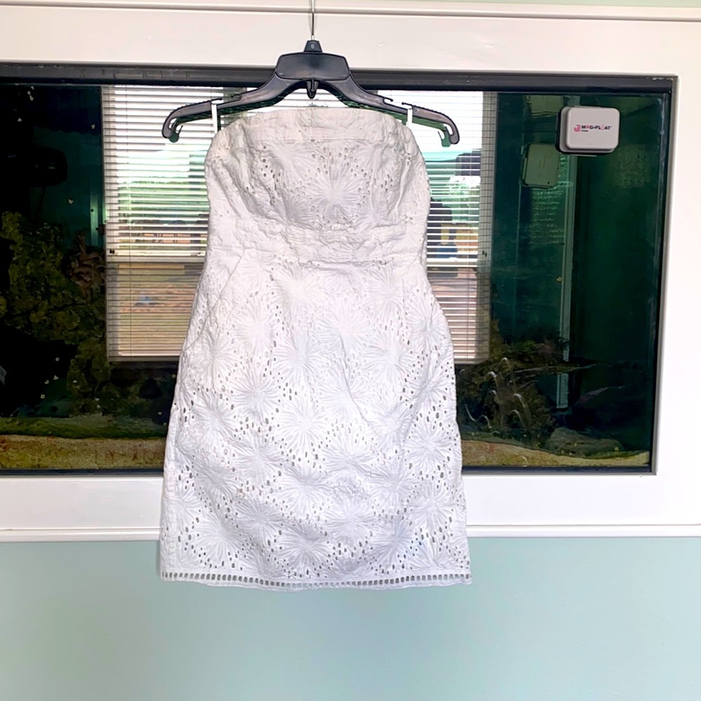 White strapless dress.